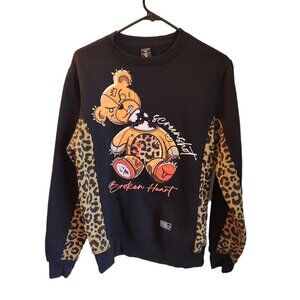 Screenshot Bear Sweatshirt Small Men's Black Broken Heart Pullover Crew Neck